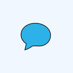 Geometric logo design featuring a sky blue chat icon bold black outline white background clean lines symmetrical balanced composition flat vector style