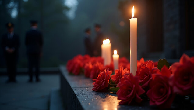 Elegant photo stock image portraying a refined Memorial Day Service with balanced compositions dignified ceremony and creative lighting for impactful public commemorations in  Photo Stock  Concept  an