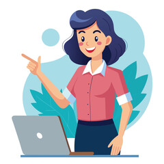 Happy stylist young woman pointing at copy space
