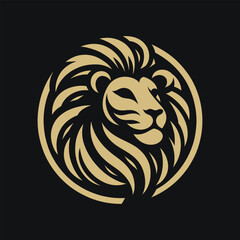 Lion Head Design in Circle with Gold and Black Colors