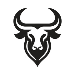 Black Bull Head Silhouette on White Background