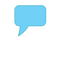 Geometric logo Sky blue chat bubble icon with bold black outline, flat vector style, centered on white background. Minimalist design focused on balance and symmetry using clean lines