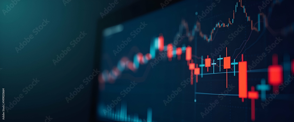Poster candle stick graph chart: stock market investment & trading data visualization with empty space for 