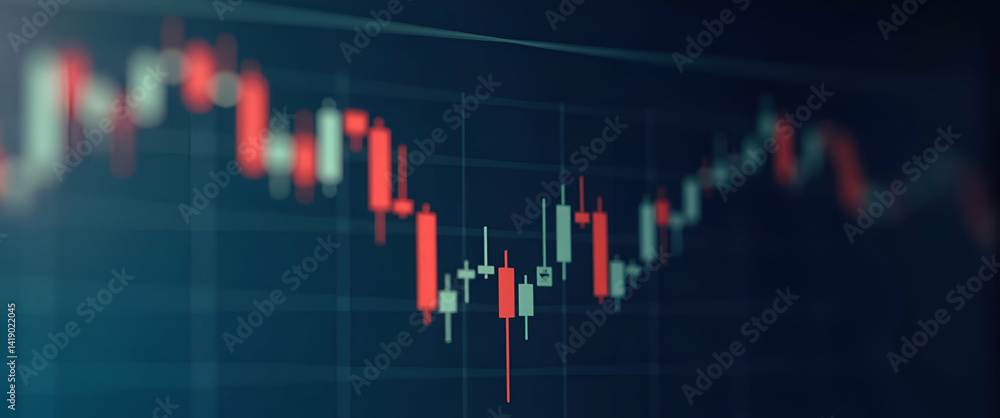Poster candle stick graph chart: visualizing stock market investment & trading data with empty space for cu