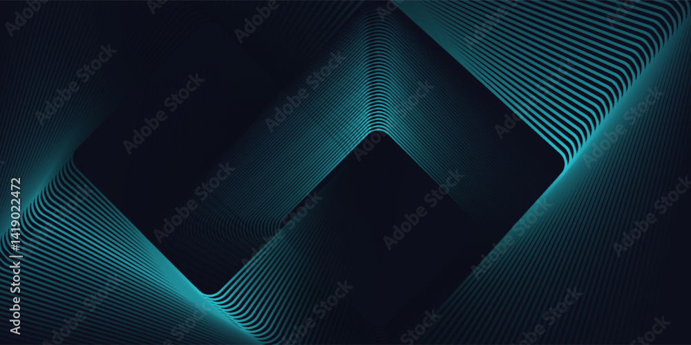 Poster dark blue abstract background with glowing geometric lines. modern shiny blue rounded square lines p