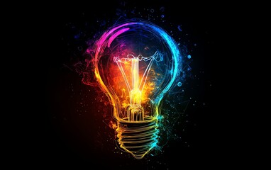 Vibrant, fiery lightbulb; idea, innovation, energy