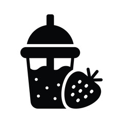 Handy glyph style icon showing strawberry milkshake glass