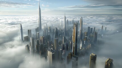 A mesmerizing vision of a futuristic city floating above the clouds its towering skyscrapers and neon lights reflected in the ethereal expanse above