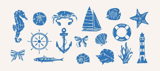 Flat vector retro doodle nautical collection © Maria
