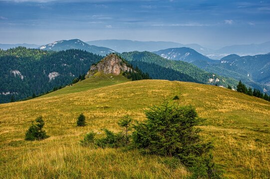 Autumn hiking. Velka fatra mountains panoramic view, Velka Fatra national park, Slovakia, Carpathian mountains, mounts Kralova studna.