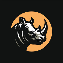 Graphic Illustration of a Rhinoceros Head in Profile with Orange Circle