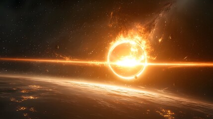Dramatic cosmic event as a distant star is consumed by the immense gravitational pull of a massive black hole creating a mesmerizing display of energy and light in the depths of the universe
