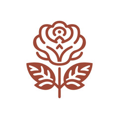 Brown Rose Outline Illustration on White Background Graphic Design
