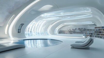 Futuristic Library Set in Zero Gravity Space Environment with Books Floating in Midair Showcasing Innovative and Imaginative Concept of Future Learning and Knowledge