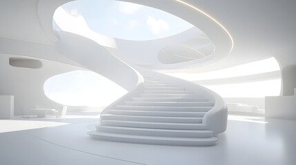 Striking spiral staircase in a sleek ultra modern building featuring elegant symmetry and a captivating architectural design  The spiral stairs create a dynamic