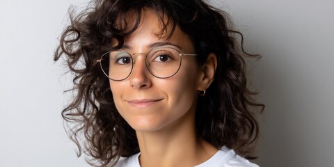 Obraz premium Woman with curly hair and glasses