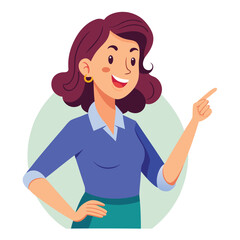 Happy stylist young woman pointing at copy space
