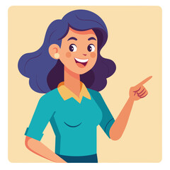 Happy stylist young woman pointing at copy space
