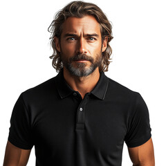 Obraz premium Man wearing black polo t-shirt in casual style isolated on transparent background