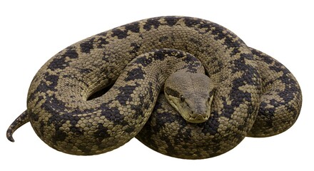 Fototapeta premium Isolated coiled snake with patterned scales showing its striking skin texture