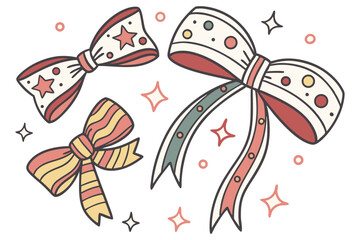 Vintage Bow Clipart Bundle for Crafts, Hand-Drawn Ribbon and Bow Illustrations, Cute Decorative Bows in Retro Style