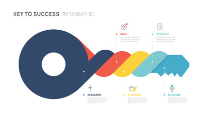 key success achievement grow infographic template for business. growth or progress to achieve target goal 5 step vector.