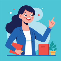 Happy stylist young woman pointing at copy space
