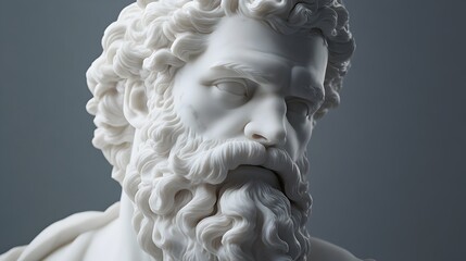 Ornate Marble Sculpture of Bearded Man with Captivating Facial Expression