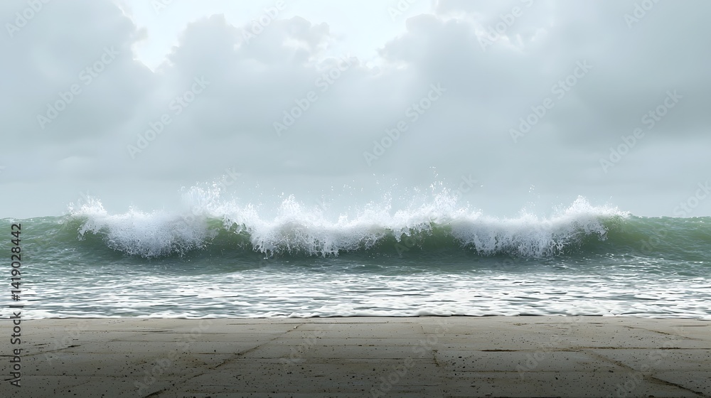 Poster powerful wave crashing into an invisible force field creating a captivating and dynamic seascape wit