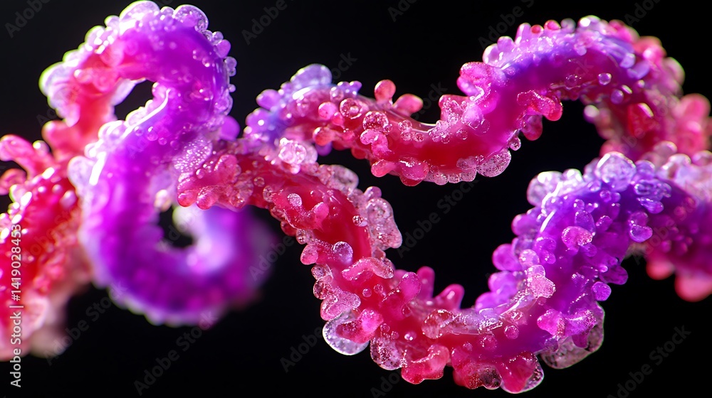 Aufkleber abstract 3d rendering of a vibrant, bioluminescent structure. pink and purple crystalline forms inte