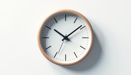 Round clock, minimalist white background, shadow detail, shadow, modern