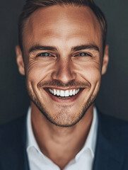 Business man on white background, Business man smiling close-up