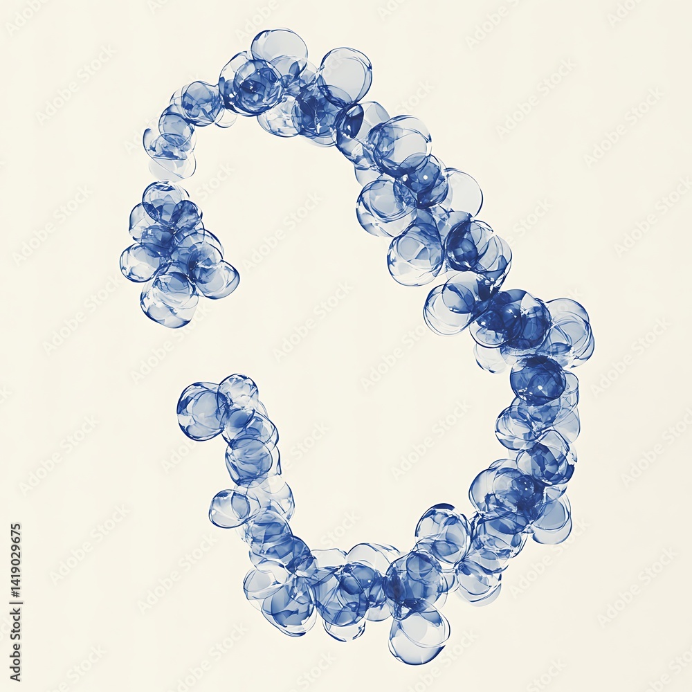 Poster abstract image of a stylized figure eight shape formed from numerous translucent blue circles on a l
