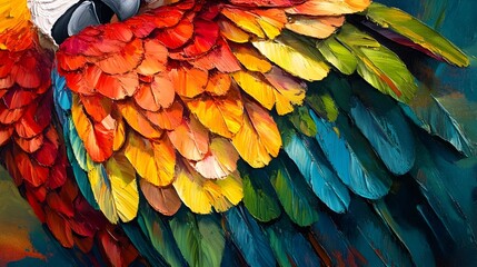 Vibrant and Colorful Parrot with Intricate Feather Plumage in Detailed Close up