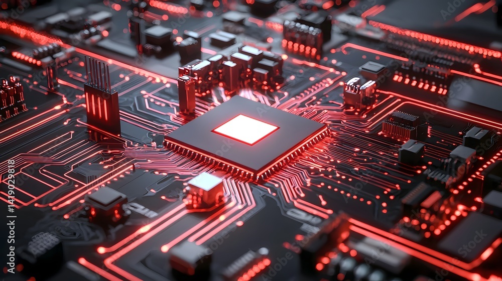 Poster a captivating cyberpunk inspired background featuring a neon lit circuit board design that emits a v