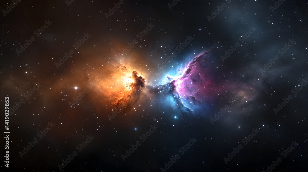 Poster mesmerizing space themed cosmic nebula with deep vibrant colors and glowing dust creating an etherea