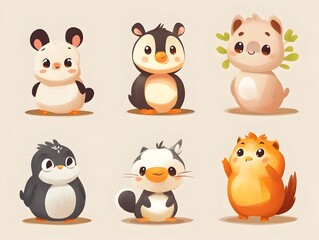 Cute Cartoon Animal Characters in Various Playful Expressions