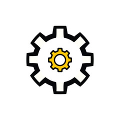 Minimalist gear logo  a yellow gear icon with a bold black outline, centered on a white background. Flat vector style, emphasizing geometric precision and visual clarity