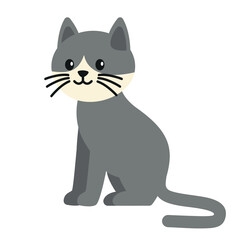 Obraz premium Adorable Gray Cat Sitting Cheerfully in Modern Flat Vector Style for Kid Friendly Graphics