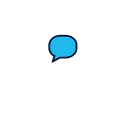Minimalist logo a sky blue chat icon with a bold black outline centered on a white background geometric shapes clean lines balanced symmetrical visual clarity