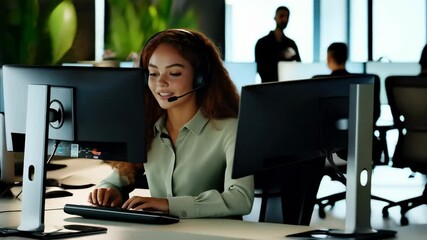 Helping customers from a modern office environment with a friendly smile