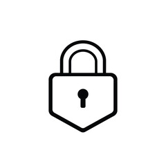 Minimalist logo design featuring a dark gray lock icon black outline geometric shapes and clean lines on a white background flat vector style symmetrical and balanced