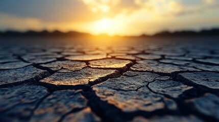 Obraz premium Dried cracked earth at sunset