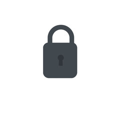 Minimalist logo, a dark gray lock with black outline, centered on a white background. Geometric shapes, clean lines, flat vector style, emphasizing balance and symmetry