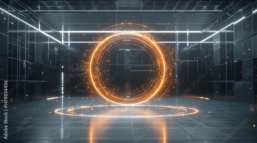 Poster captivating digital depicting a glowing portal opening to a parallel dimension filled with swirling 
