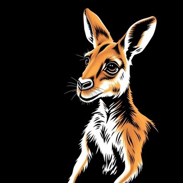 Stilisiertes K&auml;nguru im Comicstil vor schwarzem Hintergrund. Auff&auml;lliges Tierportr&auml;t mit starkem Ausdruck, ideal f&uuml;r Poster und T-Shirts.