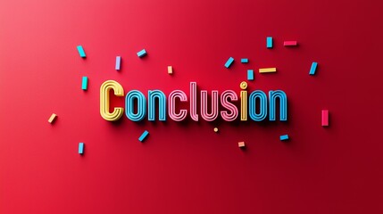 Colorful letters spelling 'Conclusion' on a vibrant red background.