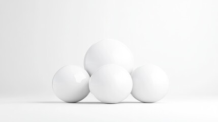Four white spheres arranged in a pyramid shape on a plain white background