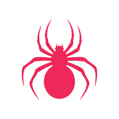 Bold red spider silhouette illustration, ideal for Halloween designs, creepy decor, insect graphics, or spooky-themed projects. Clean and simple for web or print use.