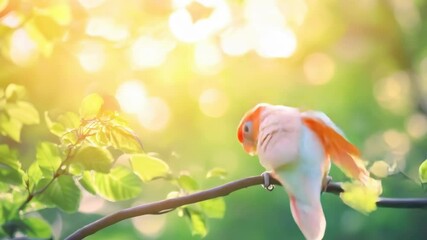 Vibrant parrot on sunlit branch in tranquil nature setting